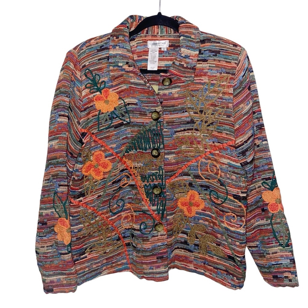 Coldwater Creek Jacket Womens Medium Embroidered Colorful Artsy Wearable Art